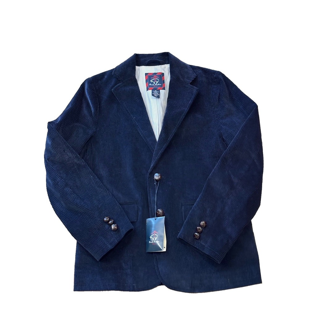 NWT Youth Brooks Brothers M Navy Blue Corduroy Blazer Cotton Leather Buttons